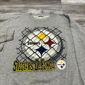 Vintage 90s NFL Pittsburgh Steelers D-Fence CSA Gray Mens XL Crewneck Sweatshirt